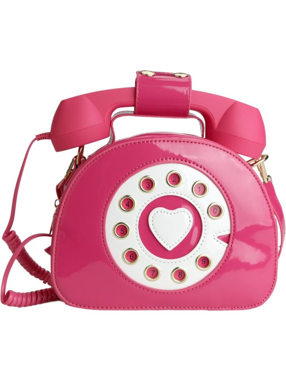 Women's Rose Pink Movable Microphone Retro Dial Telephone Crossbody Bags